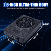 SLUMLOVE 10 Inch Car Subwoofer and Amp Package, 1250W Peak Power, Slim Under-Seat Design, RGB LED Lights, Aluminum Enclosure