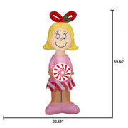 Gemmy Cindy Lou Who Inflatable Christmas Decoration, 5 Ft Tall, Pink Dress with Peppermint Candy, Indoor and Outdoor, LED Lights, Polyester