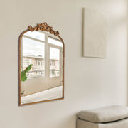 Crystal Art Gallery Traditional Arched Wall Mirror, Gold Metal Frame with Leaflet Scrolls and Floral Details, 24 x 34 Inches