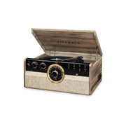 Victrola VTA-270B-FNT 6-in-1 Wood Empire Mid Century Modern Bluetooth Record Player with 3-Speed Turntable, Farmhouse Walnut