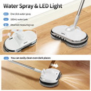 AlfaBot Cordless Electric Spin Mop, Dual-Motor 150 RPM, LED Headlight, Water Sprayer, Lightweight Rechargeable Floor Cleaner for Hardwood and Tile, WS-24-05A