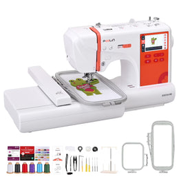 Poolin EOC03-RE Computerized Embroidery Machine, 9.2in by 4in Embroidery Area, 4.3in LCD Touch Screen, 8 Fonts, 12 Languages, 154 Patterns, USB Connectivity