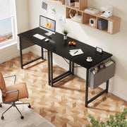 Concetta 31 Inch Computer Writing Desk with Black Steel Frame, Cedar Wood Top, Storage Bag and Headphone Hook WMCOBE-FH-GDZ-24BD-31BK-HY