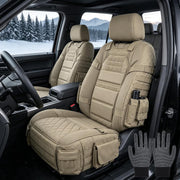 Generic Military-Style Car Seat Cover Organizer, Heavy-Duty Cushion with Storage Pockets, Breathable Mesh Panels, Adjustable Buckle Straps, Universal Fit