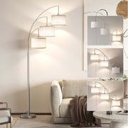 SUNMORY 3 Lights Floor Lamp, 78 in Tall Modern Arc Design with Hanging Linen Drum Shades, Heavy Base, Silver, WM01_F00079014A_SL