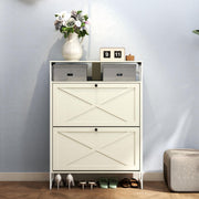 Manora Wooden Shoe Storage Cabinet, 2 Flip Doors, Holds 18-24 Pairs, Rustic White, SR25293
