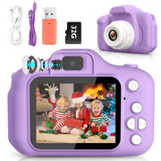 Sanmadrola Kids Camera, HD Digital Video, Built-In Music Player, 5 Puzzle Games, Rechargeable, Shockproof ABS, Portable, Black or Purple