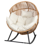 Walsunny Rocking Egg Chair, Outdoor Patio Wicker Lounger, Oversized Egg Shell Design, Beige Cushion, Indoor Outdoor Use
