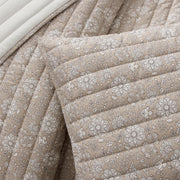 My Texas House Floral Pick Stitch Quilt Set, Full/Queen, Taupe Jacobean Floral and Stripes, 3-Piece, MTD666170522014