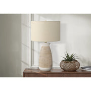 Monarch Specialties Table Lamp, 27in Cream Ceramic Base, Beige Linen Drum Shade, Contemporary