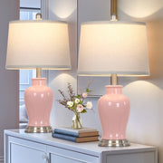Cinkeda Table Lamps Set of 2, 23 in Tall White Ceramic Ginger Jar Design with White Linen Drum Shades and Rotary Switch, LED Bulbs Included, WMTD-616