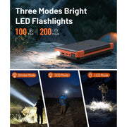 BLAVOR Solar Charger Power Bank, 46800mAh, 20W Fast Charging, Qi Wireless, Built-In Cables, 5 Solar Panels, IPX4 Water-Resistant, Flashlight and Compass, W09