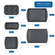 Mainstays 6 Piece Non-Stick Carbon Steel Bakeware Set, Blue, Includes Square Pan, Roaster Pan, Cookie Sheet, 6-Cup Muffin Pan, Loaf Pans