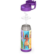 Thermos Kids Stainless Steel Funtainer Water Bottle with Push Button Straw Lid, Leak Proof, Dishwasher Safe, Purple Princess, 14oz, F40524PNW4