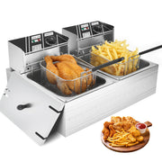 Daluvenix Commercial Dual Tank Electric Deep Fryer, 12L Capacity, 5000W, Stainless Steel, Adjustable Temperature Control, Includes 2 Frying Baskets, DA-KI02057