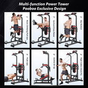 LNOW Multifunction Power Tower with Incline Bench, Rock Climbing Grip, Adjustable Height, Steel Frame, Black, 480 lbs C72201