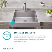 Elkay Dart Canyon Farmhouse Kitchen Sink, Single Bowl, 29-7/8 in Length, 27-1/4 in Width, 9 in Depth, Polished Satin Stainless Steel, ADA Workstation, ELDSSF30279DBG
