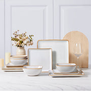 Vesteel Square Dinnerware Sets for 4, 12 Piece Stoneware Dish and Bowls Set, Seashell White