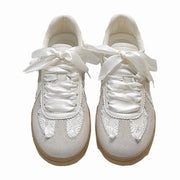 Panan Lace Embellished Bow Tie Sneakers for Women beige