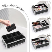 Joligrace W84G 3-in-1 Rolling Makeup Train Case, Lockable, Holographic Black Diamond