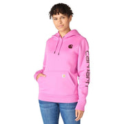 Carhartt Women's Iconic Clarksburg Logo Sweatshirt, Electric Fuchsia, Medium, Pullover Hoodie, Relaxed Fit, 102791