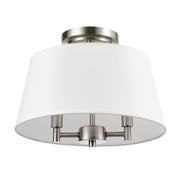Globe Electric 2-Light Flush Mount Ceiling Light, Satin Nickel Finish, White Fabric Shade, Energy Efficient LED Bulbs Included, 13 in, 65680