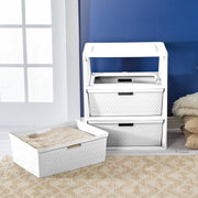 Sterilite Wide 3 Drawer Tower Storage Cart with Removable Decorative Bins, White, 4430-80