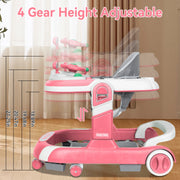 RICHYOUNG 5-in-1 Foldable Baby Walker with Music, Height Adjustable Push Walker, Car-Themed Toy, Pink