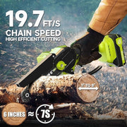 Pulituo Mini Cordless Chainsaw, 6-Inch Electric Handheld Battery-Powered Saw, 4020 RPM Motor, Lightweight Green Design