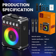 JYX Karaoke Machine Portable Bluetooth Speaker with 6.5-Inch Subwoofer, 2 Wireless Microphones, 12-Hour Battery, Black, TX05