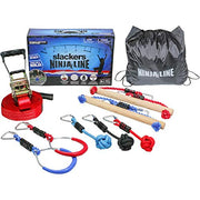 Slackers NinjaLine 30 Ft Kit with 7 Hanging Obstacles, Adjustable Outdoor Playground Fitness Equipment for Kids 5 to 11