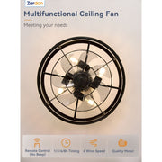 Zardon 18 Indoor Ceiling Fan with Quiet DC Motor, LED Lights, Remote Control, 6 Speeds, Brown Antique
