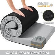 Teler CertiPUR-US 2 Inch Memory Foam Camping Sleeping Pad, Waterproof Non-Slip, Removable Fleece Cover, Portable Roll-Up, Gray
