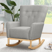 Delta Children Colby Rocking Chair, Mid-Century Modern, French Grey Fabric, Natural Wood Base