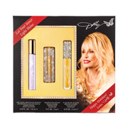 Dolly Parton Smoky Mountain Travel Spray and Cosmetics Set with Floral Woody Fragrance, Jolene Red Lipstick, Gold Dust Lip Gloss, Vegan, Paraben-Free