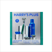 Harry's Plus Shaving Set with Moss Green Metal Razor Handle, 3 Five-Blade German-Engineered Cartridges, Foaming Shave Gel with Aloe, Travel Blade Cover