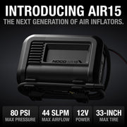 Noco AIR15 Portable Tire Inflator, UltraFast 15A 80 PSI, Digital Gauge, Smart Pressure Technology, LED Flashlight, 12V, Compact Design