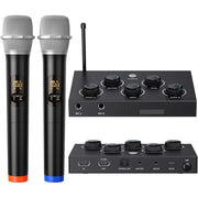 Rybozen Portable Karaoke Microphone Mixer System w/Dual UHF Wireless Microphones, Black
