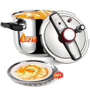 NYTRX NTX2 18/8 Stainless Steel Pressure Cooker, 12 QT, Explosion-Proof Design, Rotating Lock Lid, One-Handed Opening, Silicone Seal, Anti-Scald Handles, Silver