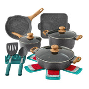 The Pioneer Woman Prairie Signature 14-Piece Cast Aluminum Cookware Set, Charcoal Speckle