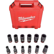 Milwaukee Electric Tool 49-66-7011 Shockwave 1/2 inch Drive SAE Deep Well Impact Socket Set (12-Piece)