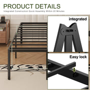 Lutown-Teen California King Bed Frame, 22 Inch High Profile Metal Platform, Rounded Corner Legs, Noise Free, Black