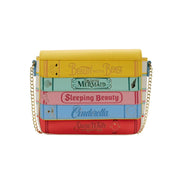 Loungefly Disney Princess Classic Books Faux Leather Crossbody Bag with Adjustable Gold Chain Strap, Multicolor, 9x4.5x10.5 in, WDTB2499