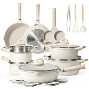 Carote A07419 Nonstick Pots and Pans Set, 21 Pcs Induction Kitchen Cookware Sets (Beige Granite)