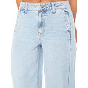 Celebrity Pink Wide Leg Trouser Pocket Jeans, Light Gray Stretch Denim, Mid Rise, Size 9