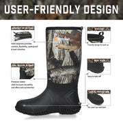 Gieeshield Waterproof Insulated Rubber Work Boots with Steel Shank, Camouflage Green, 16in Knee-High, Medium Width, Round Toe, Pull-On BJ-DQ05-011