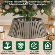 Stephan Roberts STRB-SLATC0-06 Farmhouse Wooden Tree Collar, Rustic Smoke Gray, Fits Up to 9ft Christmas Tree, 27in Diameter