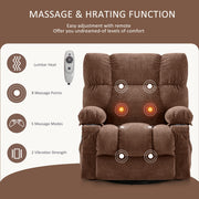 JONPONY Massage Swivel Rocker Recliner Chair with Heated Vibration Massage, Ergonomic Lumbar Support, USB Charge Port, 2 Cup Holders, Side Pocket, Brown