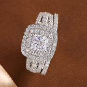 Newshe Jewellery BR0763_FM_8 Moissanite Wedding Ring Set, 1.9ct Princess Cut, 925 Sterling Silver, White, Size 8