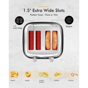 LONGDEEM LD-T7045A 4-Slice Toaster, Six Browning Settings, Extra-Wide Slots, Dual Independent Controls, High-Lift Lever, Black